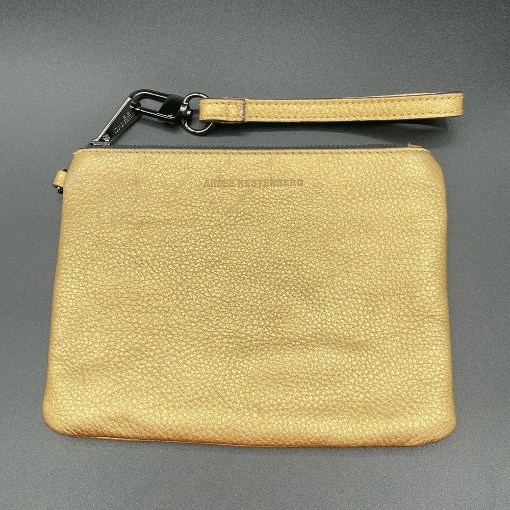 AIMEE KESTENBERG Leather Gold Wristlet Zip-Top Closure with a Wrist Strap.